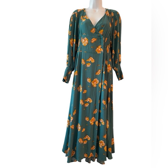 FREE PEOPLE So Sweetly Floral green Juniper Midi Maxi Dress Small Cottagecore - Picture 2 of 9